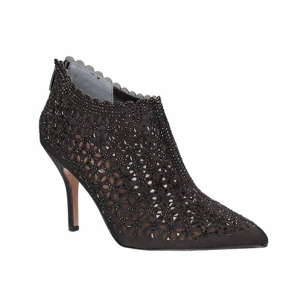 NEW J. RENEE women's nishita rhinestone shootie ankle boots in black satin
